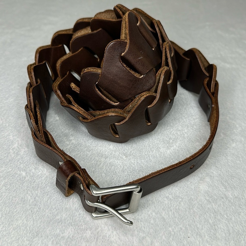 Brown Leather Woven Link Belt